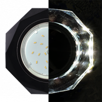 Светильник точ. Ecola GX53 Стекло 8-угольник с прямыми гранями с подсветкой черный хром - черный