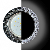 Светильник точ. Ecola GX53 Круг с крупными стразами Конус с подсветкой/фон черн./центр.часть хром