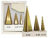 Набор ступенчатых сверл по металлу 3 шт. 4-12, 4-20, 4-32 мм, HSS Сталь, в дер. кейсе (50)