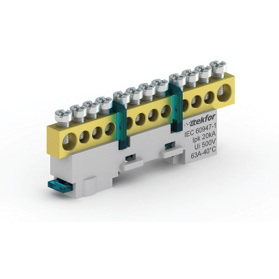 Шина нулевая на изоляторе ДИН 6x9 8 отв. Текфор