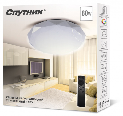 Светильник св.диод. Спутник SP-PDU D 80Вт,3000-6500К, 5980Лм, IP20,d500*75мм, дист.упр. цветом и ярк