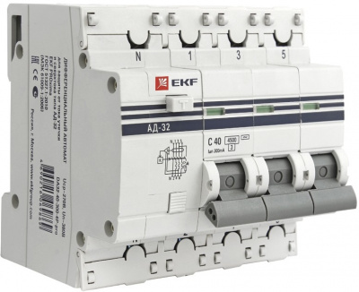 Диф. автомат ЭКФ АД-32 4Р 40А 30 мА