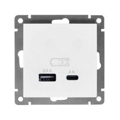 Розетка Афина USB Type-A (2,4А ) + Type-C (4А)  белая