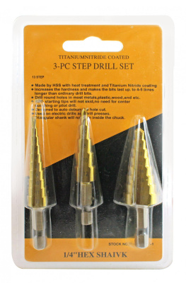Набор ступенчатых сверл по металлу 3 шт. Размеры 3-12/4-12/6-20мм, высококачHSS Сталь (100)