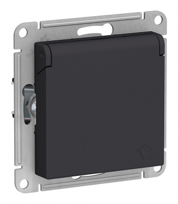 Розетка Атлас 1СП с/з карбон с крышкой