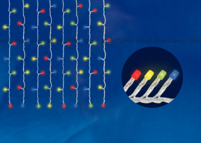 Гирлянда занавес с контроллером 1,5х1,5м 160 светодиодов разноц. свет провод прозрач.