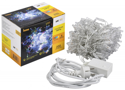  Гирлянда ИЭК нить 20 м 200 led RGB свет IP44 прозрачный шнур 3 м 8 сцен