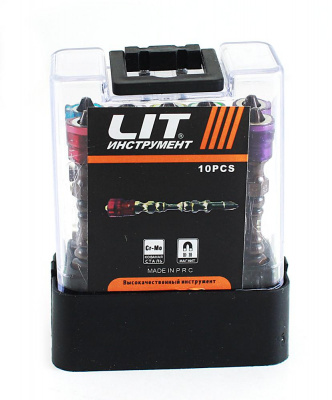 Набор бит 10шт. сверхпрочных,двухсторонних с магнитным держателем-ограничителем LIT (10/160)