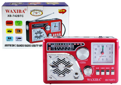 Приемник WAXIBA XB-742BTC AM/FM/SW USB/SD,Bluetooth,Часы,Фонарь. Питание:аккум 3.7V тип 18650 (48)