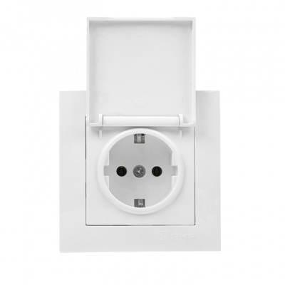 Розетка Валенсия 1СП с/з штокри IP44 с крышкой белая (10)