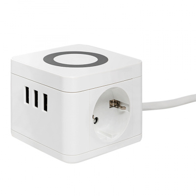 Удлинитель 2 места 1,3 метра  с/з 3 USB + беспроводное зарядное устройство