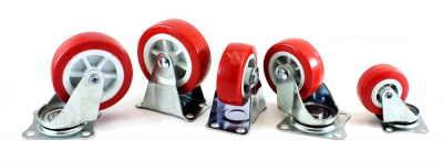 Колесо для тележки поворотное с тормозом красное 78-3" (1/100)