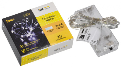  Гирлянда ИЭК роса 2 м 20 led белый свет IP20 прозрачный шнур 0,3 м 2АА