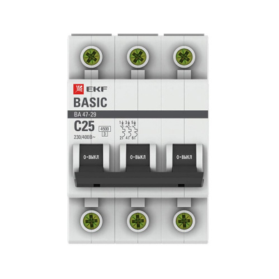 Автомат ЭКФ Basic 3П 25А 4,5 кА хар-ка С (ВА 47-29)