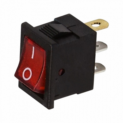 Минивыключатель клавишный 12V 15A 3С ON-OFF красный с подстветкой RWB-2061-1